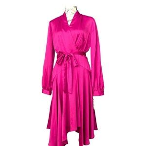 Pink Asymmetrical Wrap Dress Melonie with Bishop Sleeves
